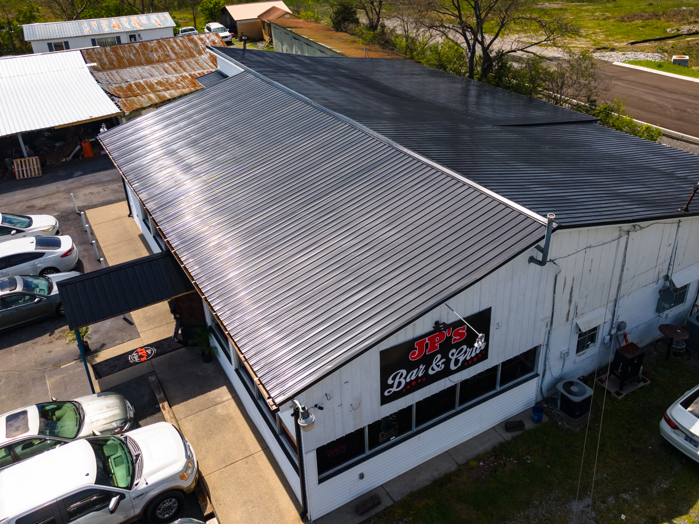 Metal roofing crew at work